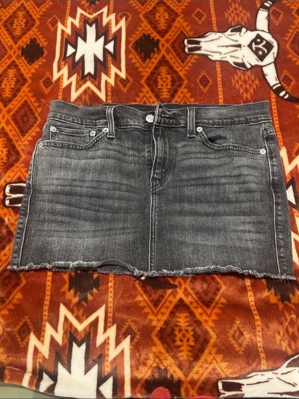 Levi's Black Washed Denim Mini Skirt with Frayed Hem
